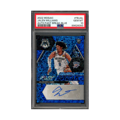 Jalen Williams 2022 Panini Mosaic Basketball Fast Break Blue Rookie Auto /25 PSA 10