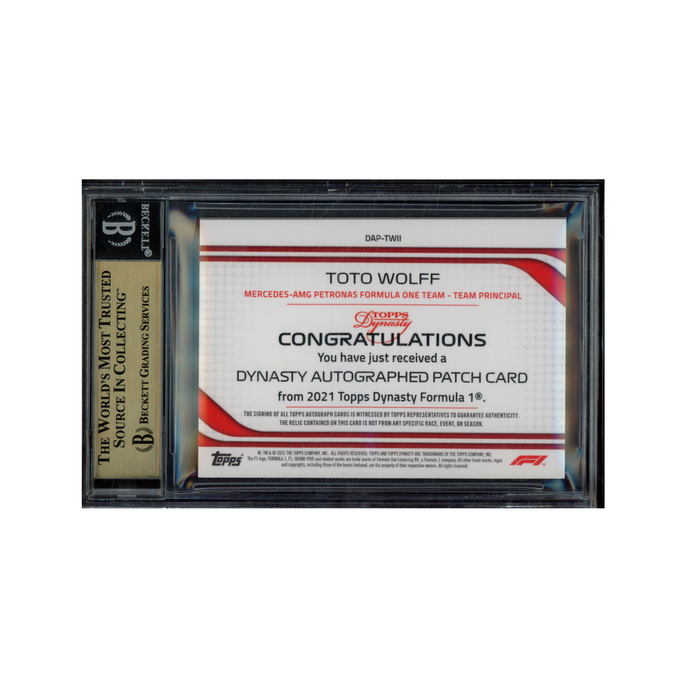 Toto Wolff 2021 Topps Dynasty Formula 1 Patch Auto /10 BGS 9.5