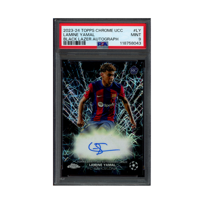 Lamine Yamal 2023-24 Topps Chrome UCC Black Lazer Rookie Auto PSA 9
