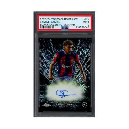 Lamine Yamal 2023-24 Topps Chrome UCC Black Lazer Rookie Auto PSA 9