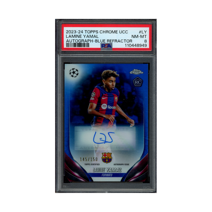 Lamine Yamal 2023-24 Topps Chrome UCC Rookie Auto Blue Refractor /150 PSA 8