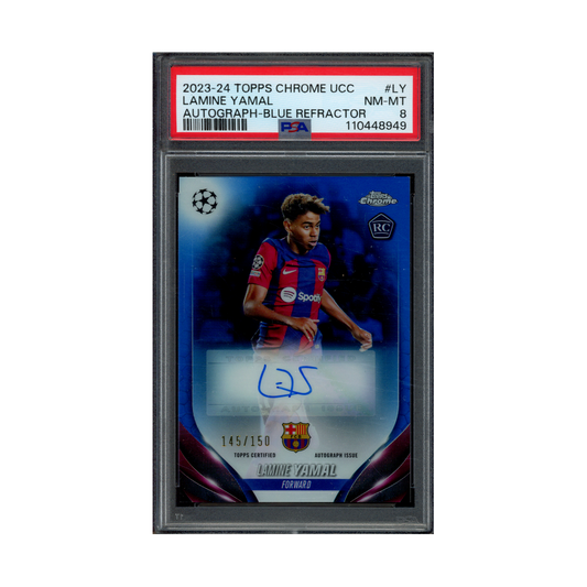 Lamine Yamal 2023-24 Topps Chrome UCC Rookie Auto Blue Refractor /150 PSA 8