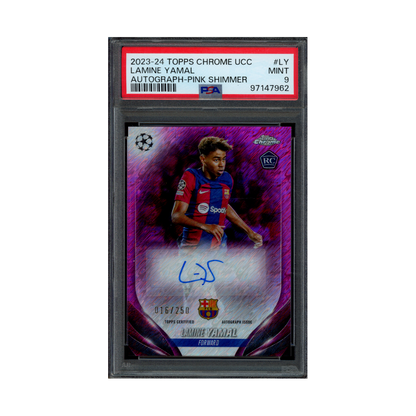 Lamine Yamal 2023-24 Topps Chrome UCC Rookie Auto Pink Shimmer /250 PSA 9