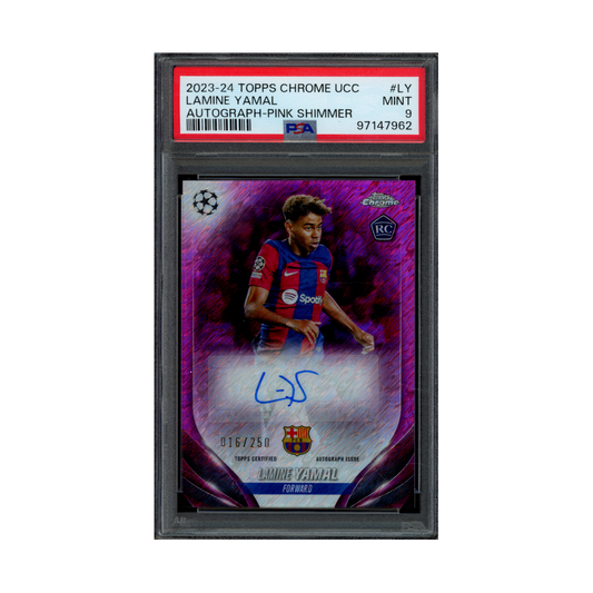 Lamine Yamal 2023-24 Topps Chrome UCC Rookie Auto Pink Shimmer /250 PSA 9