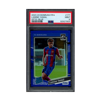 Lamine Yamal 2023-24 Panini Donruss Fifa Rated Rookie Optic Blue /99 PSA 9